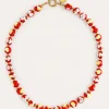 Collar Carmesí Acero Baño Oro