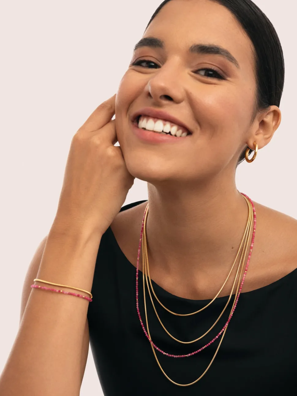 Collar Cleopatra Pink Acero Baño Oro