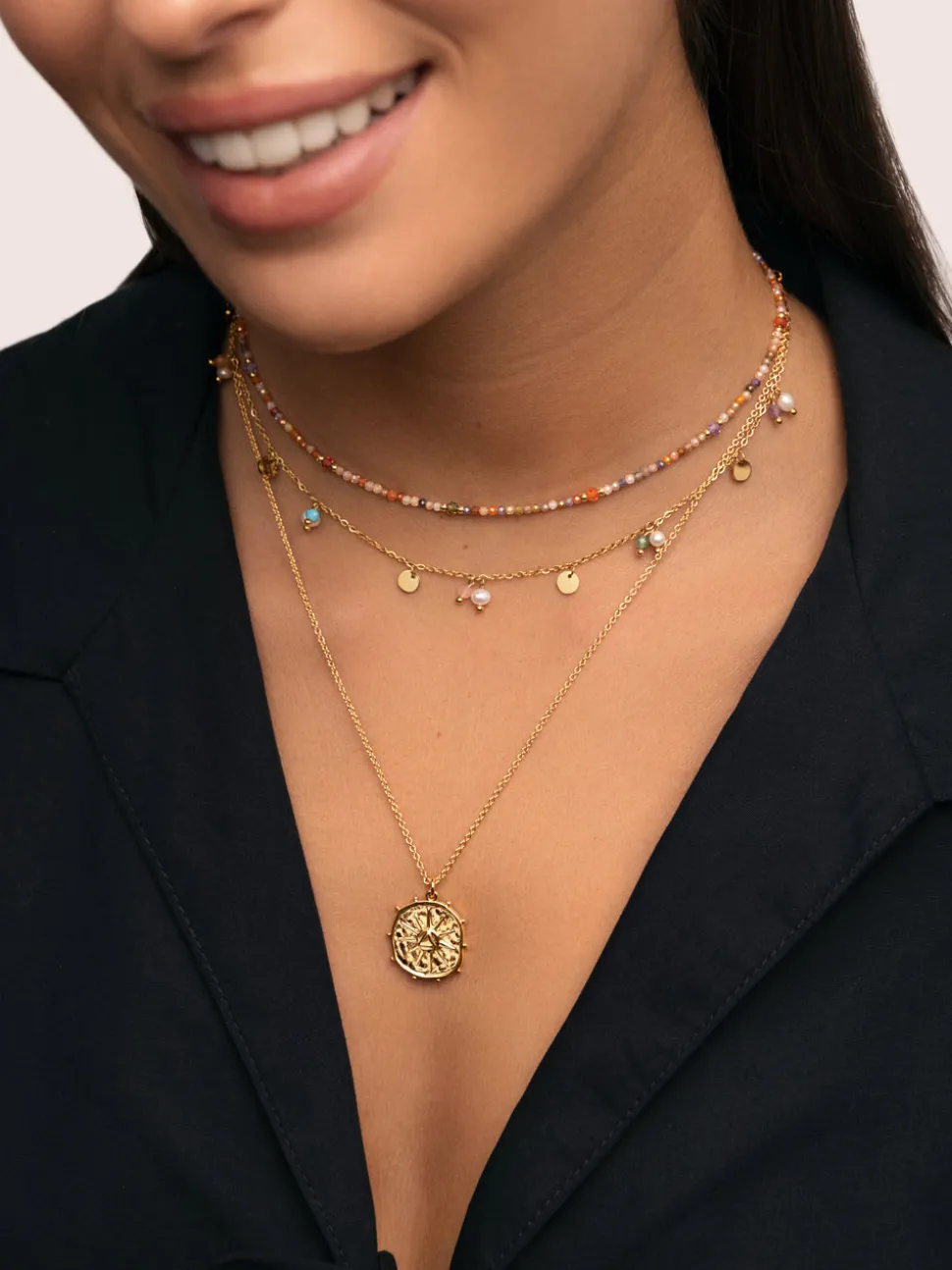 Collar Crystal Summer Acero Baño Oro