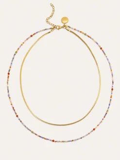 Collar Doble Crystals Lisse Acero Baño Oro
