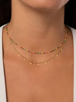 Collar Dots Colors Enamel Plata Baño Oro