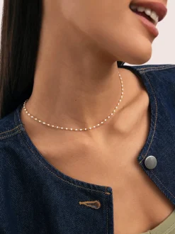 Collar Dots Enamel Blanco Acero Baño Oro