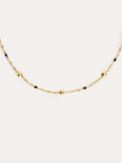 Collar Dots L Black Enamel Acero Baño Oro
