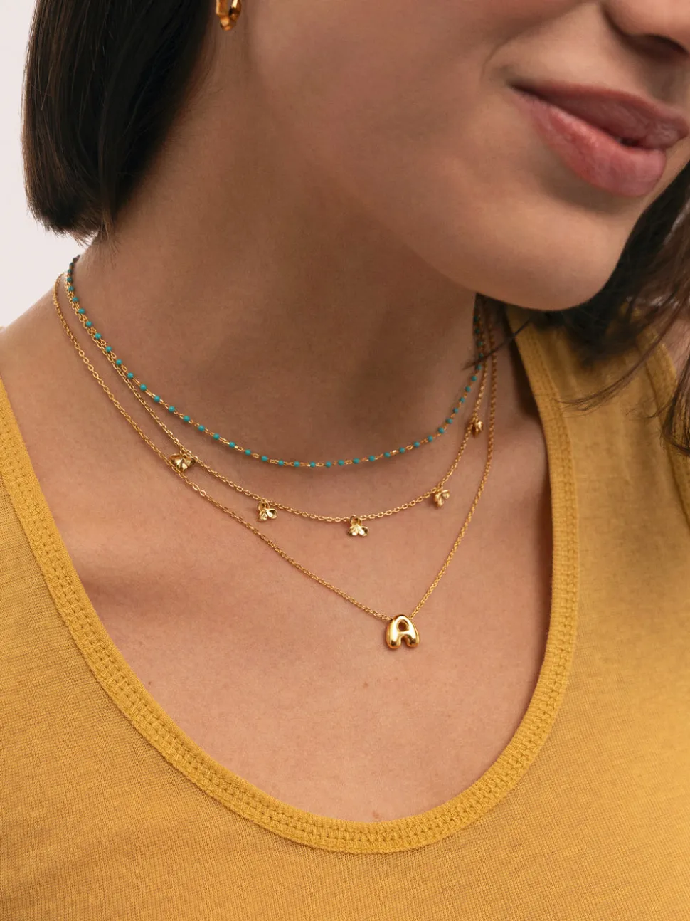 Collar Dots Turquoise Enamel Plata Baño Oro