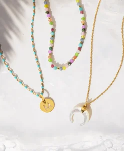 Collar Dots Turquoise Enamel Plata Baño Oro