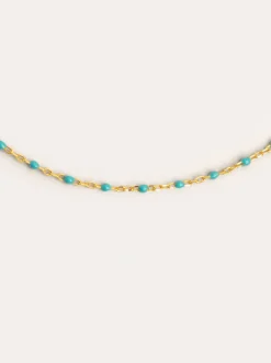 Collar Dots Turquoise Enamel Plata Baño Oro