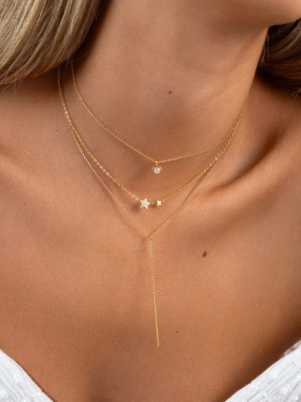 Collar Duo Stars Plata Baño Oro