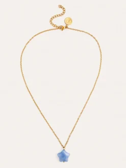 Collar Estrella Aguamarina Acero Baño Oro