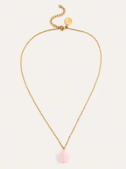 Collar Estrella Cuarzo Rosa Acero Baño Oro