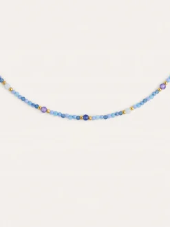 Collar Glam Azul Acero Baño Oro