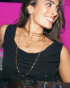 Collar Long Crystals Solar Acero Baño Oro