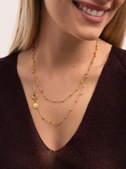 Collar Long Dots L Colors Enamel Acero Baño Oro