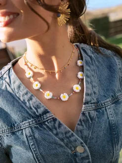Collar Long Margarita Acero Baño Oro