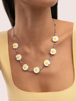 Collar Long Margarita Acero Baño Oro