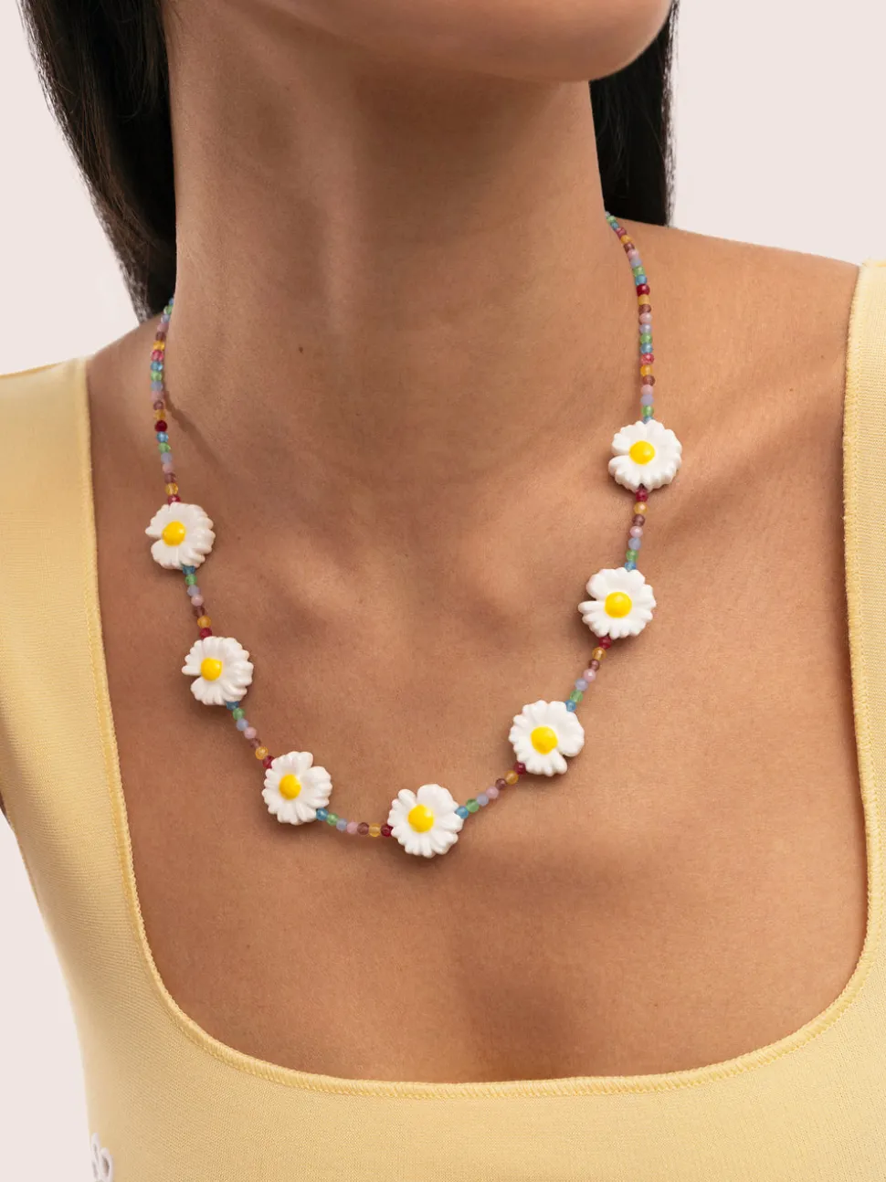 Collar Long Margarita Acero Baño Oro