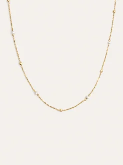 Collar Long Pearl Dots Acero Baño Oro