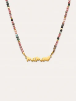 Collar Mamá Heart Tourmaline Acero Baño Oro