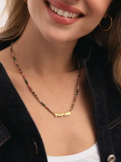 Collar Mamá Heart Tourmaline Acero Baño Oro
