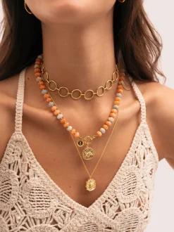 Collar Ámbar Stones Acero Baño Oro