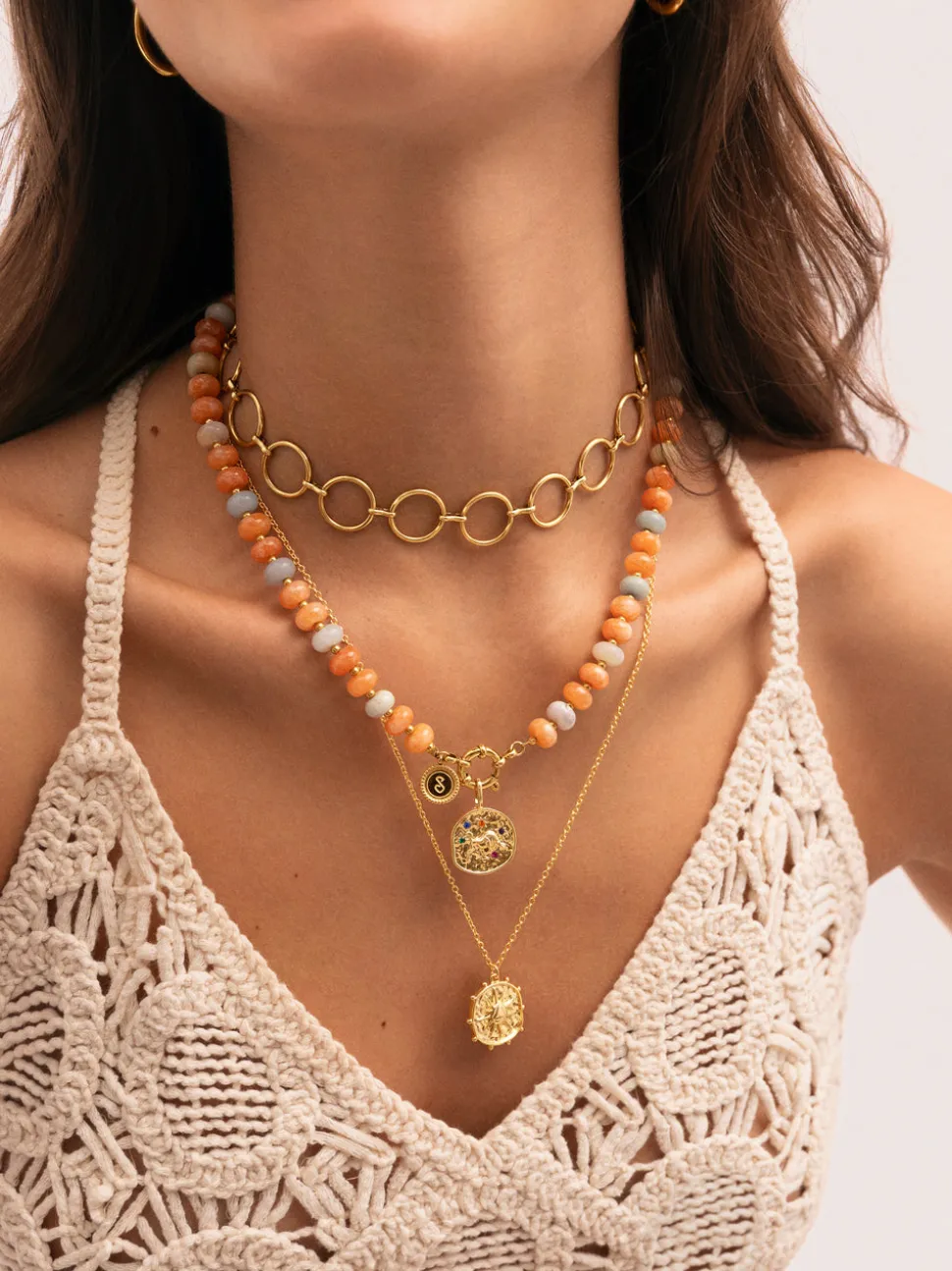 Collar Ámbar Stones Acero Baño Oro