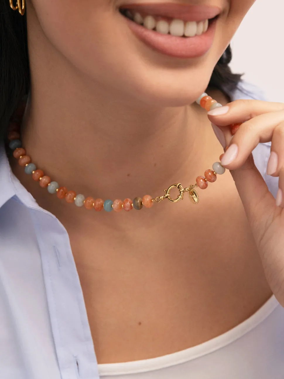 Collar Ámbar Stones Acero Baño Oro