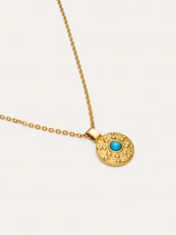Collar Medallion Aqua Acero Baño Oro