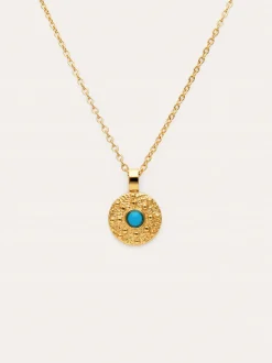 Collar Medallion Aqua Acero Baño Oro