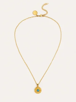 Collar Medallion Aqua Acero Baño Oro