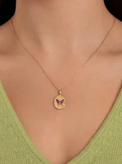Collar Medallion Butterfly Rose Baño Oro