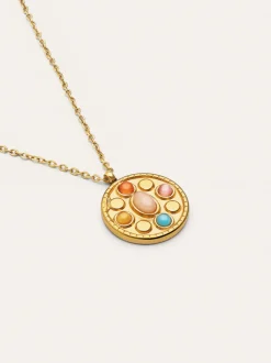 Collar Medallion Five Stones Acero Baño Oro