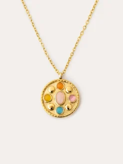 Collar Medallion Five Stones Acero Baño Oro