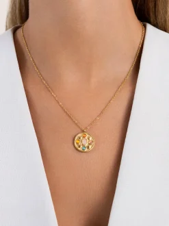 Collar Medallion Five Stones Acero Baño Oro