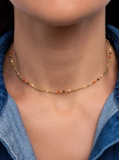 Collar Mini Crystals Colors Plata Baño Oro