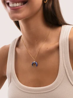 Collar Mini Moon Azul Acero Baño Oro