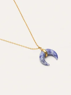 Collar Mini Moon Azul Acero Baño Oro