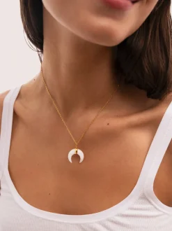 Collar Mini Moon Blanco Acero Baño Oro