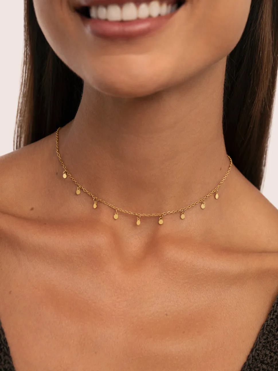 Collar Mini Moons 3mm Acero Baño Oro
