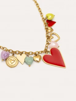 Collar Multicharms Corazones Acero Baño Oro