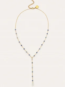 Collar Y Cianita Stones Acero Baño Oro