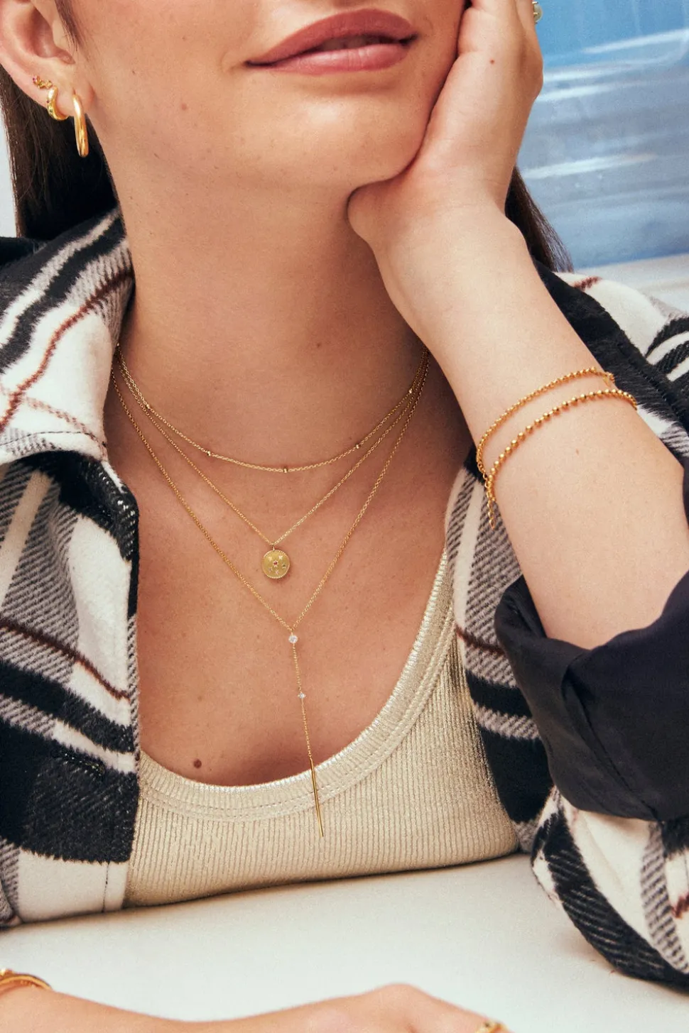Collar Y Sparks Stick Plata Baño Oro