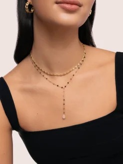 Collar Y Turmalina Stones Acero Baño Oro