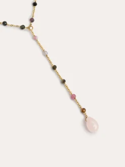Collar Y Turmalina Stones Acero Baño Oro