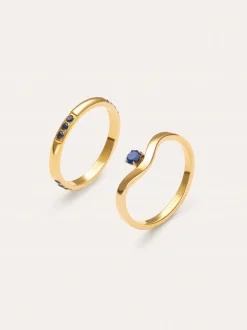 Pack 2 Anillos Klein Azul Acero Baño Oro