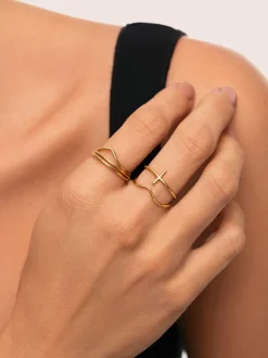 Pack 5 Anillos Nefertiti Acero Baño Oro