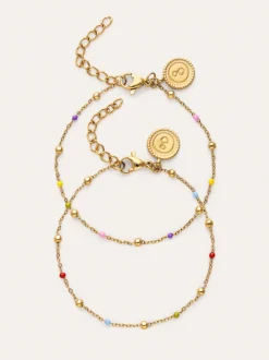 Pack 2 Pulseras Amistad Colores Acero Baño Oro