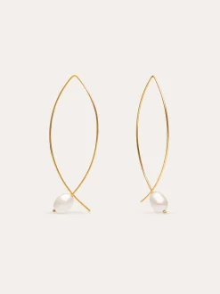 Pendientes Arch Bean Pearl Acero Baño Oro