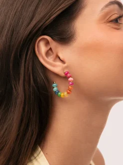 Pendientes Aro Color Stones Acero Baño Oro