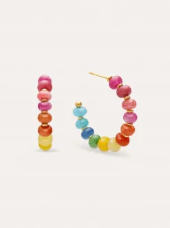 Pendientes Aro Color Stones Acero Baño Oro