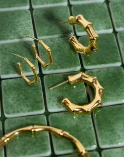 Pendientes Aro Mini Bamboo Acero Baño Oro