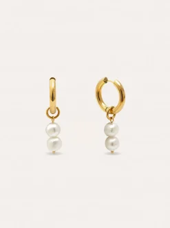 Pendientes Aro Perlita Acero Baño Oro